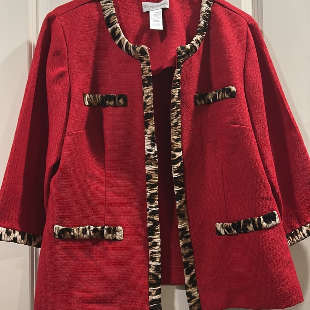 Draper’s & Damon’s lightweight textured Blazer animal print trim 3/4 sleeve 14